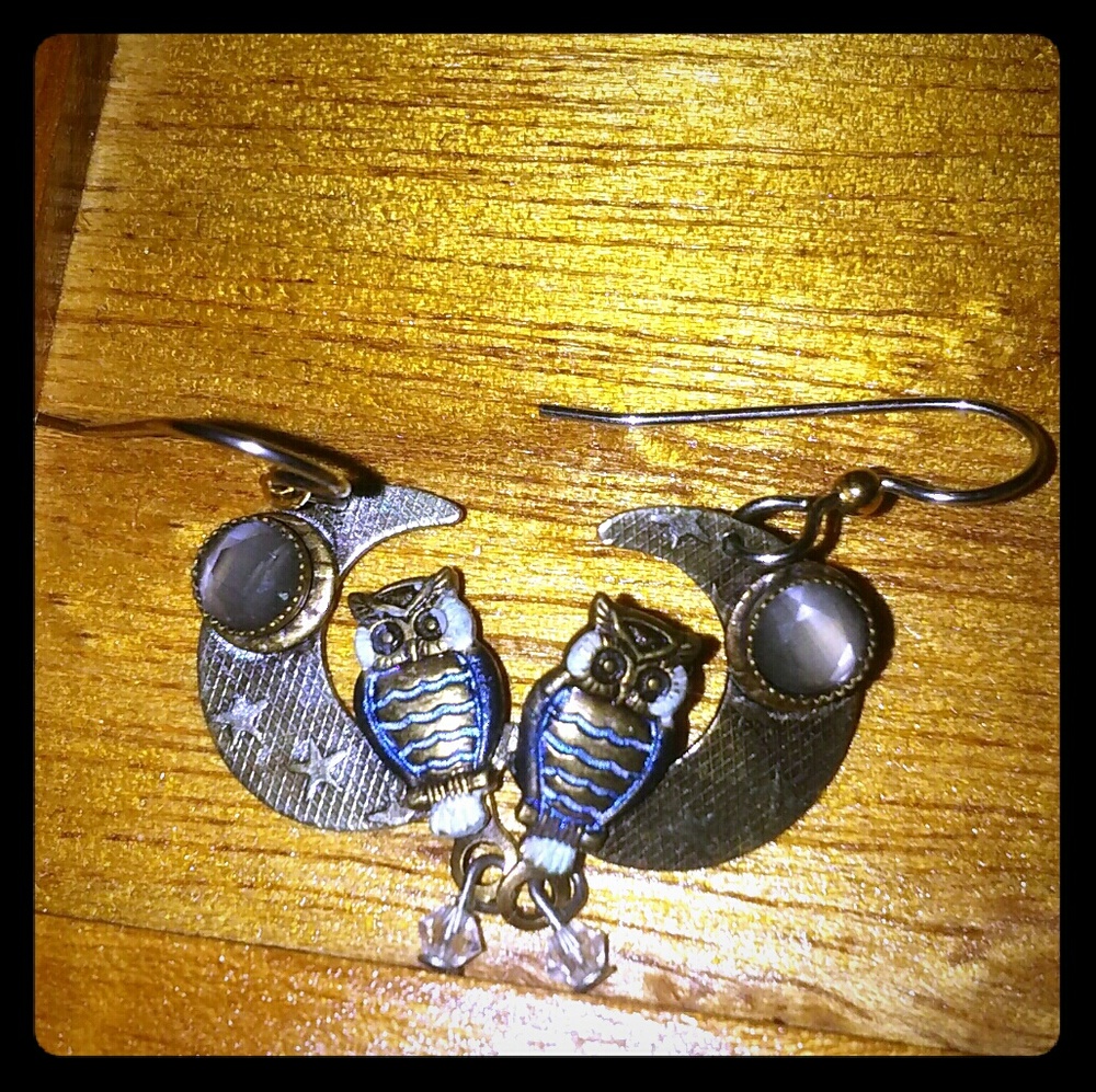 Owl moon earrings